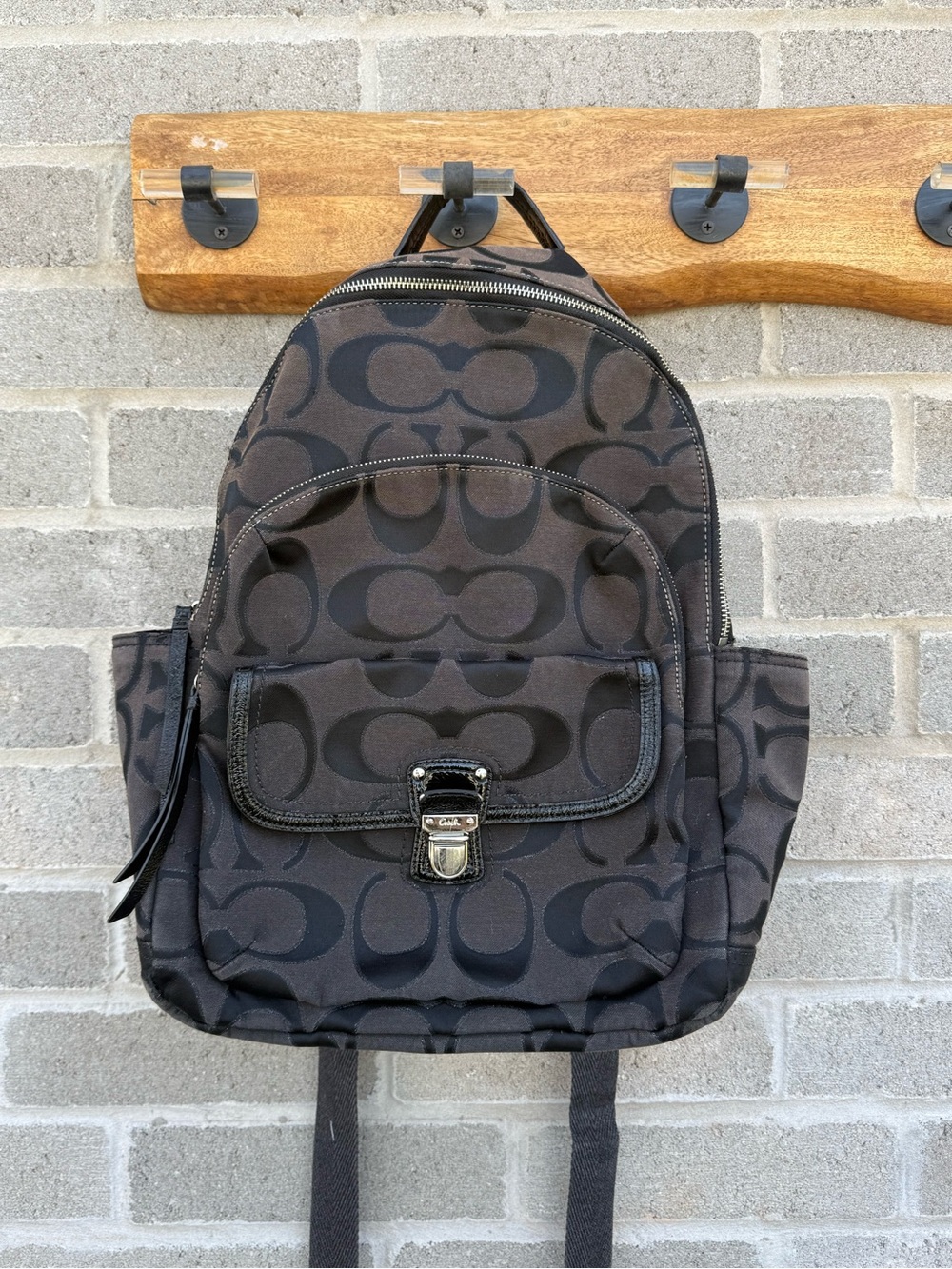 Coach Unisex Signature Jacquard Backpack in Black and Charcoal